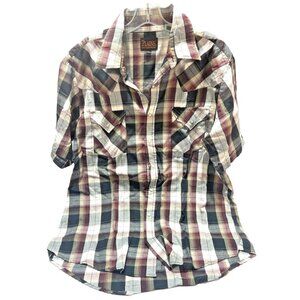 Plains Western Wear Men's Pearl Snap Shirt Short Sleeve Plaid‎ Size Large